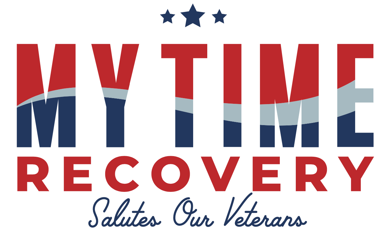 My Time Recovery Veteran Logo Saying "My Time Recovery Salutes Our Veterans"